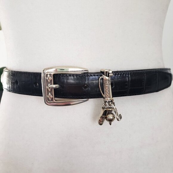 Brighton Accessories - NWOT Vtg Brighton Silver Golf Charms Black Leather Croc Embossed Belt Med Preppy